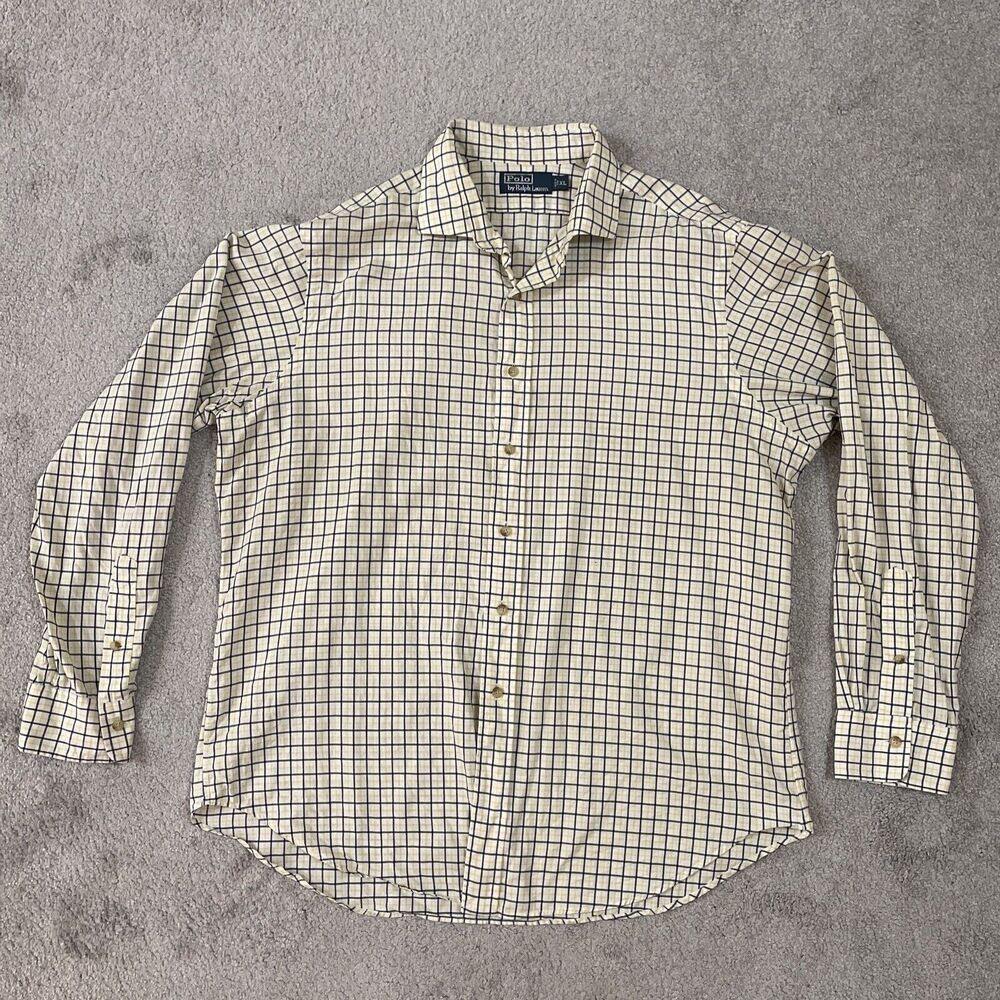 Polo Ralph Lauren Button‎ Up Shirt Mens Extra Large Plaid 100% Cotton Yellow